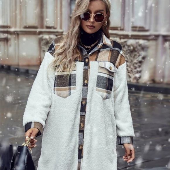 New plaid white button down Teddy jacket - Picture 4 of 8